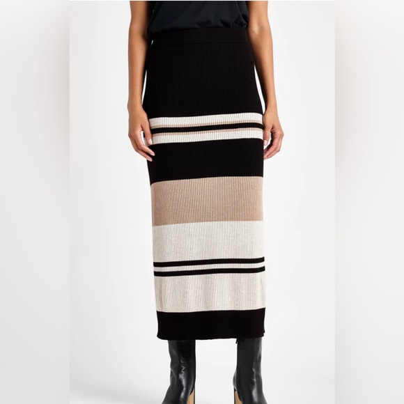 NWT Splendid Georgie Rib Stripe Skirt in Black Multi Tan Ivory XL XE - Picture 2 of 5